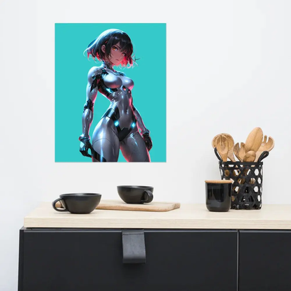Cyberpunk Neon Female Armor Poster — 16×20 Enhanced Matte | M Digital Artz™ - M. Digital Artz