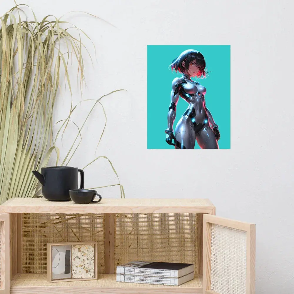 Cyberpunk Neon Female Armor Poster — 16×20 Enhanced Matte | M Digital Artz™ - M. Digital Artz