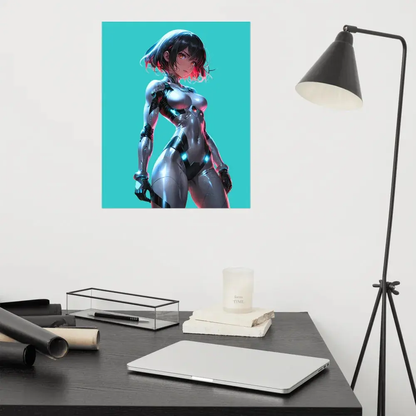 Cyberpunk Neon Female Armor Poster — 16×20 Enhanced Matte | M Digital Artz™ - M. Digital Artz