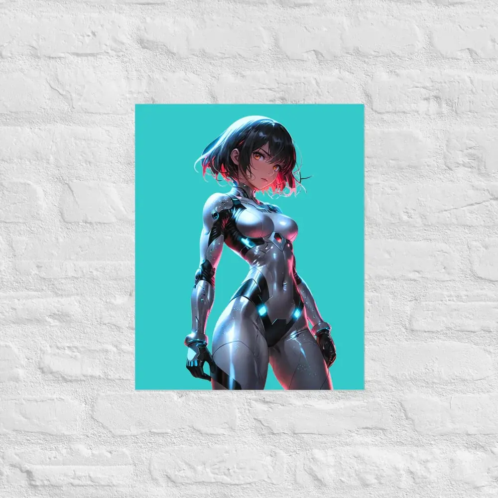 Cyberpunk Neon Female Armor Poster — 16×20 Enhanced Matte | M Digital Artz™ - M. Digital Artz