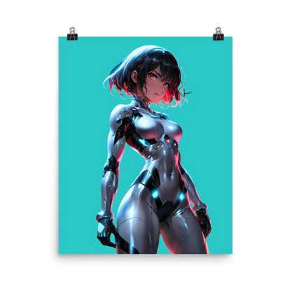 Cyberpunk Neon Female Armor Poster — 16×20 Enhanced Matte | M Digital Artz™ - M. Digital Artz